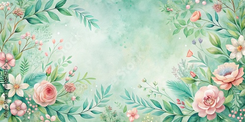 Pastel Floral Frame with Soft Green Background for Design Projects