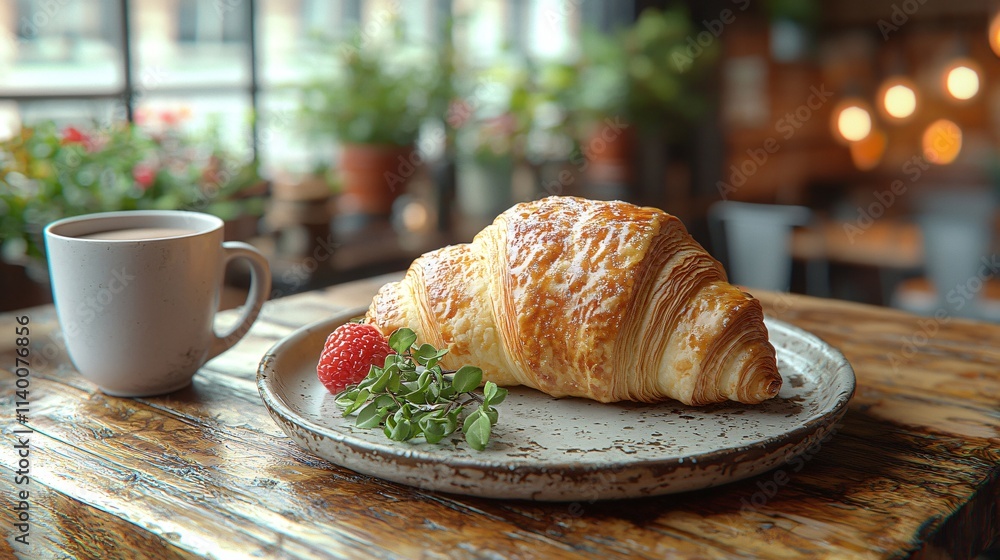 Fresh Croissant Coffee Cafe Breakfast Treat Fresh Croissant Coffee Cafe Breakfast Treat