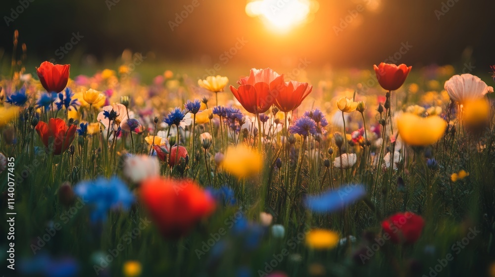 Obraz premium Serene Wildflower Meadow at Sunset