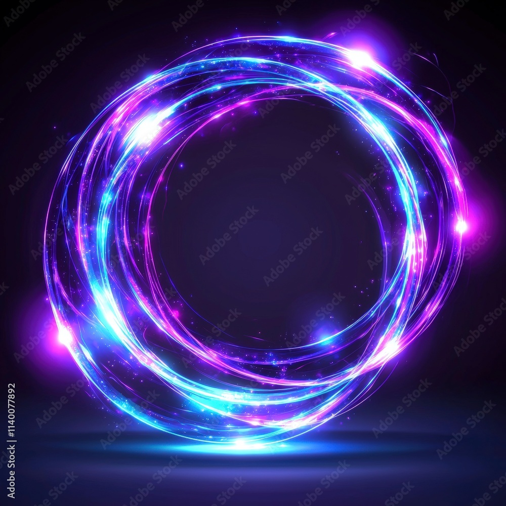 Obraz premium Glowing Neon Circle Abstract Light Trails Purple Blue Energy Bright Shiny Circular D