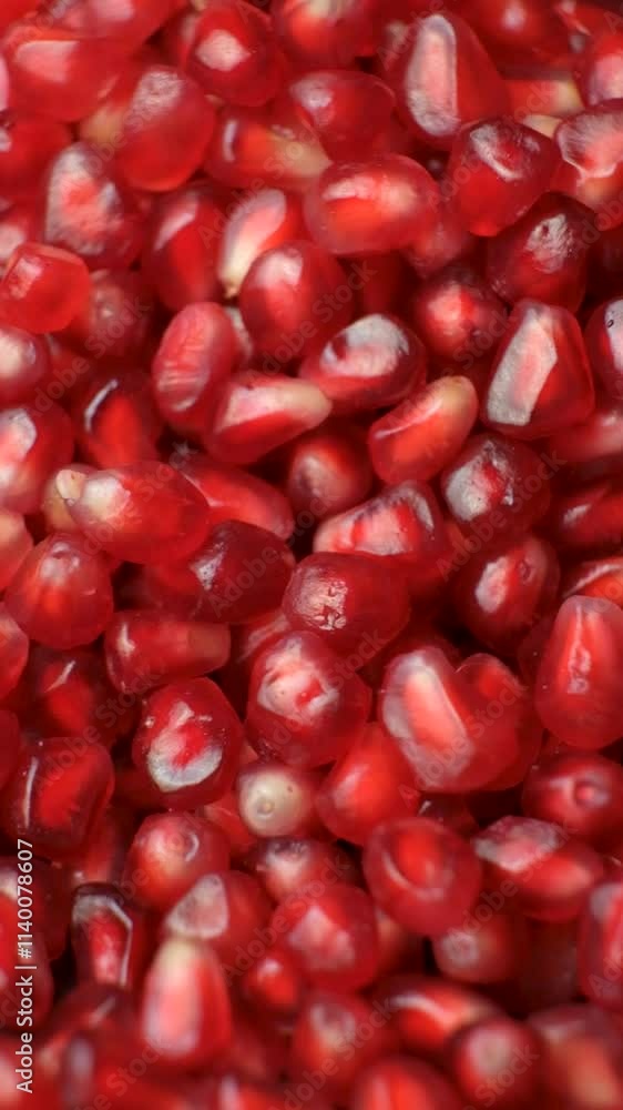 Vertical macro rotation of pomegranate seeds Vertical macro rotation of pomegranate seeds