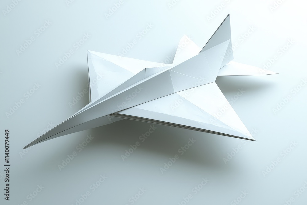 Abstract origami airplane, geometric paper craft, white on white background. Clean lines, modern design. Abstract origami airplane, geometric paper craft, white on white background. Clean lines, modern design.