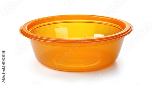 Translucent orange disposable plastic bowl on a clean white background perfect for food service and catering use in modern dining environments