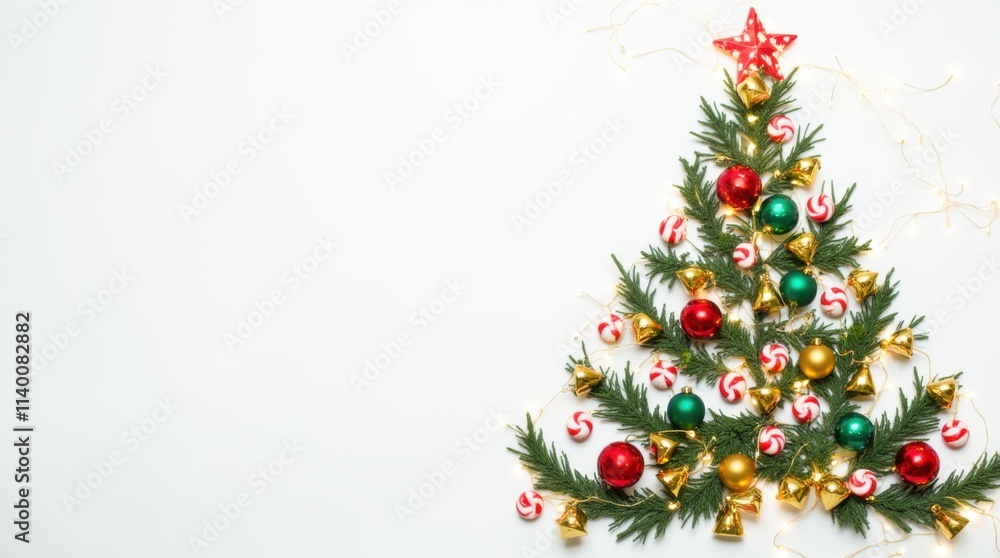 Christmas Tree Flat Lay Decoration Composition Christmas Tree Flat Lay Decoration Composition