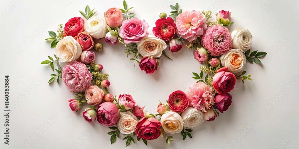 Heart-Shaped Arrangement of Delicate Pink and Red Blooms Heart-Shaped Arrangement of Delicate Pink and Red Blooms
