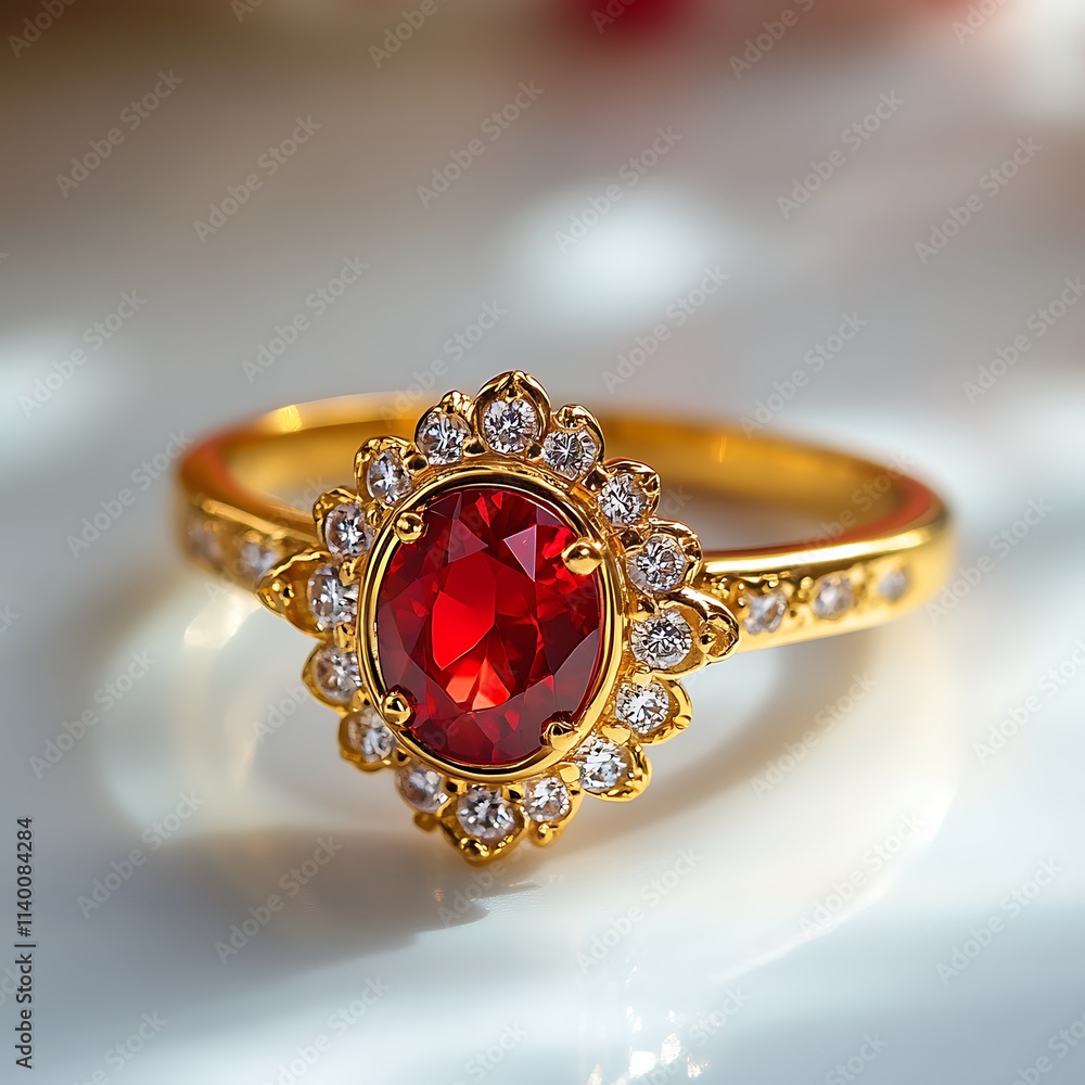 Red Gemstone Gold Ring with Diamonds Elegant Jewelry Red Gemstone Gold Ring with Diamonds Elegant Jewelry
