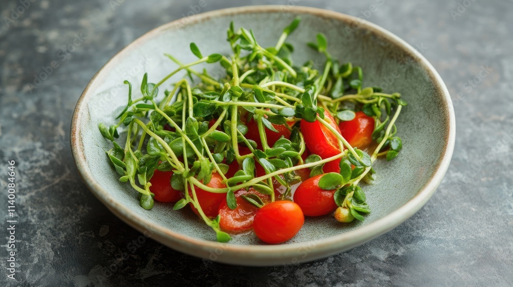 Stewed purslane and tomatoes in a bowl showcasing wild edible food rich in Omega 3 nutrients and vibrant colors for healthy eating. Stewed purslane and tomatoes in a bowl showcasing wild edible food rich in Omega 3 nutrients and vibrant colors for healthy eating.