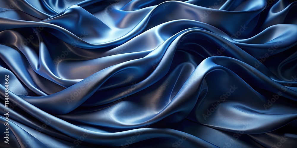 Fototapeta premium Elegant Drapery of Luxurious Blue Silk Fabric with Smooth, Soft, and Gentle Waves