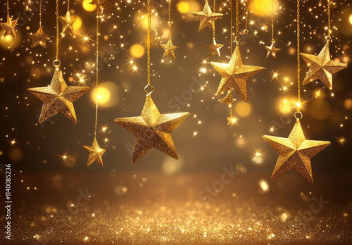 Golden Stars Hanging Agains...