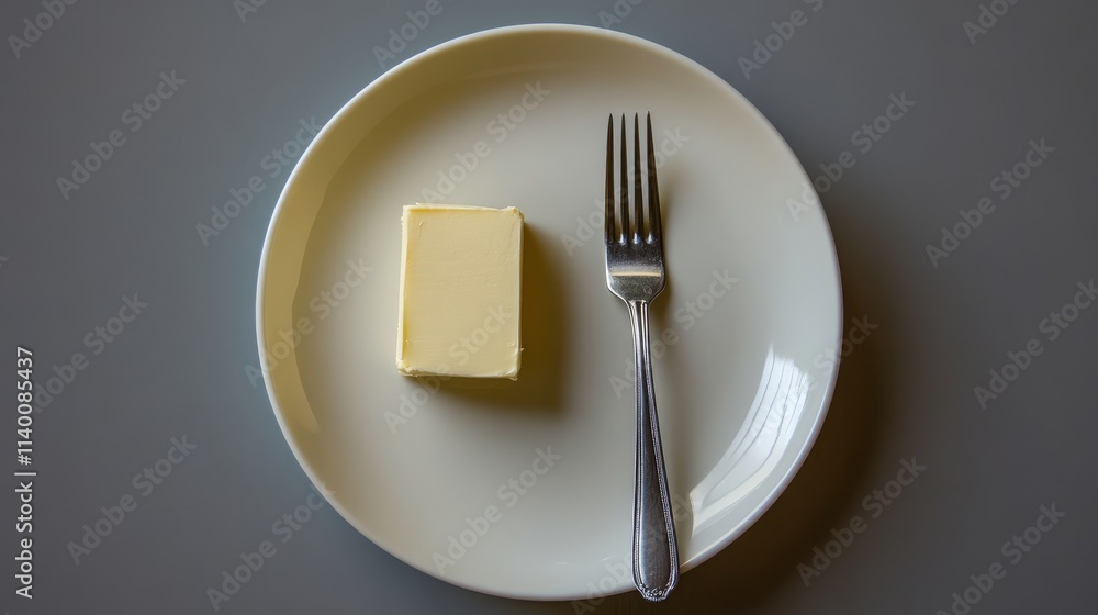 Butter on a plate with a fork ready for serving on a neutral background Butter on a plate with a fork ready for serving on a neutral background