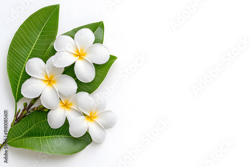 Frangipani flowers top view isolated on white background