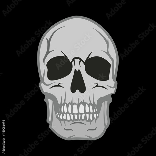 Realistic Human Skull Illustration on a Plain Background - Minimalist and Gothic Artwork for Halloween and Anatomy Themes