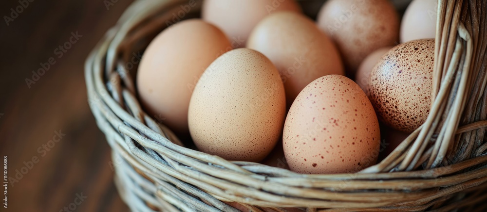 Easter eggs nestled in a wicker basket showcasing a close-up perspective with selective focus and a vertical composition. Easter eggs nestled in a wicker basket showcasing a close-up perspective with selective focus and a vertical composition.