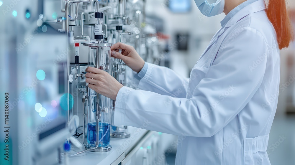 A scientist in a lab coat conducts an experiment with advanced laboratory equipment in a clean and modern lab environment. A scientist in a lab coat conducts an experiment with advanced laboratory equipment in a clean and modern lab environment.