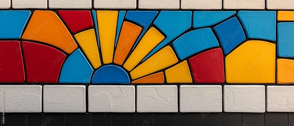 Fototapeta premium Colorful Mosaic Tile Wall Art Sun Design