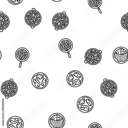 fish dishes vector seamless pattern thin line illustration