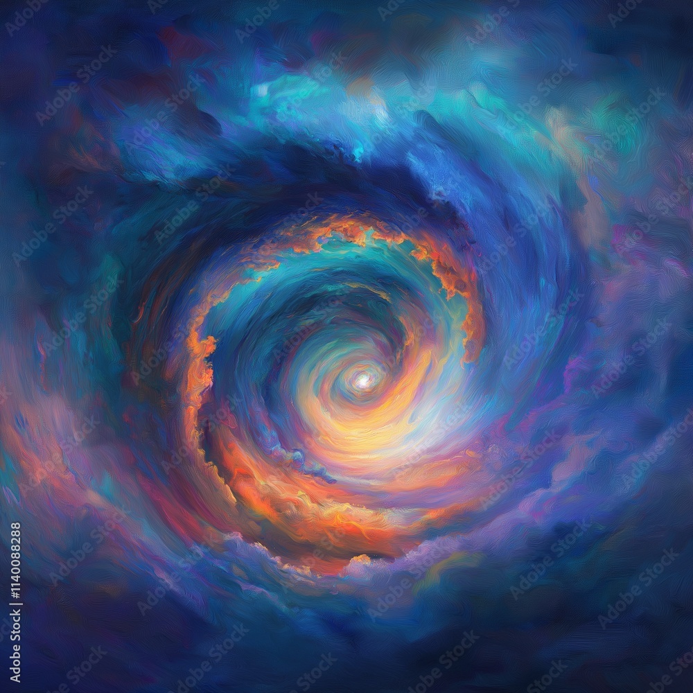 Obraz premium Cosmic Vortex: A mesmerizing swirl of vibrant colors, evoking feelings of wonder and the vastness of the universe. An abstract artwork perfect for representing the unknown.