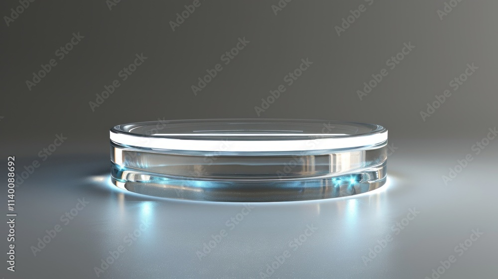 Empty Glass Podium with Futuristic Lighting on a Gray Background Empty Glass Podium with Futuristic Lighting on a Gray Background
