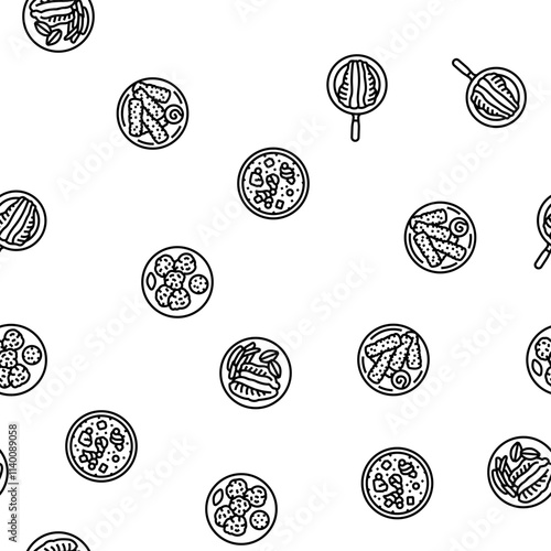 fish dishes vector seamless pattern thin line illustration