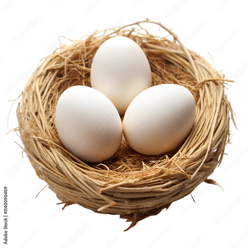 White eggs in nest isolated on transparent background White eggs in nest isolated on transparent background