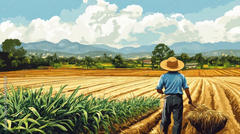 Rural Farming Landscape Under Blue Skies Rural Farming Landscape Under Blue Skies