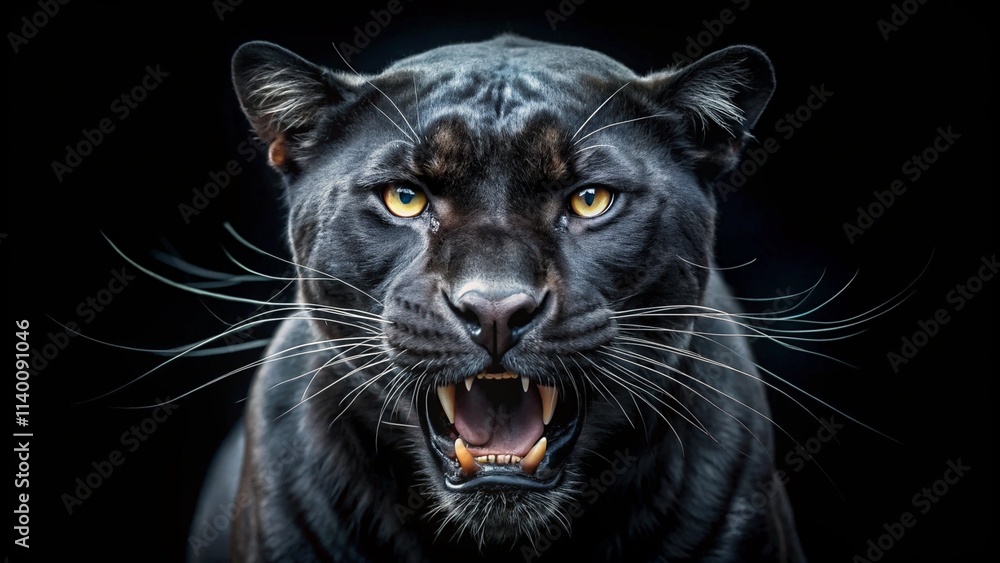 Obraz premium Black Panther Roar Portrait on Black Background 