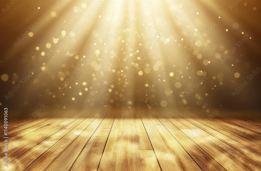Golden Light Beams Illuminate Wooden Floor Golden Light Beams Illuminate Wooden Floor