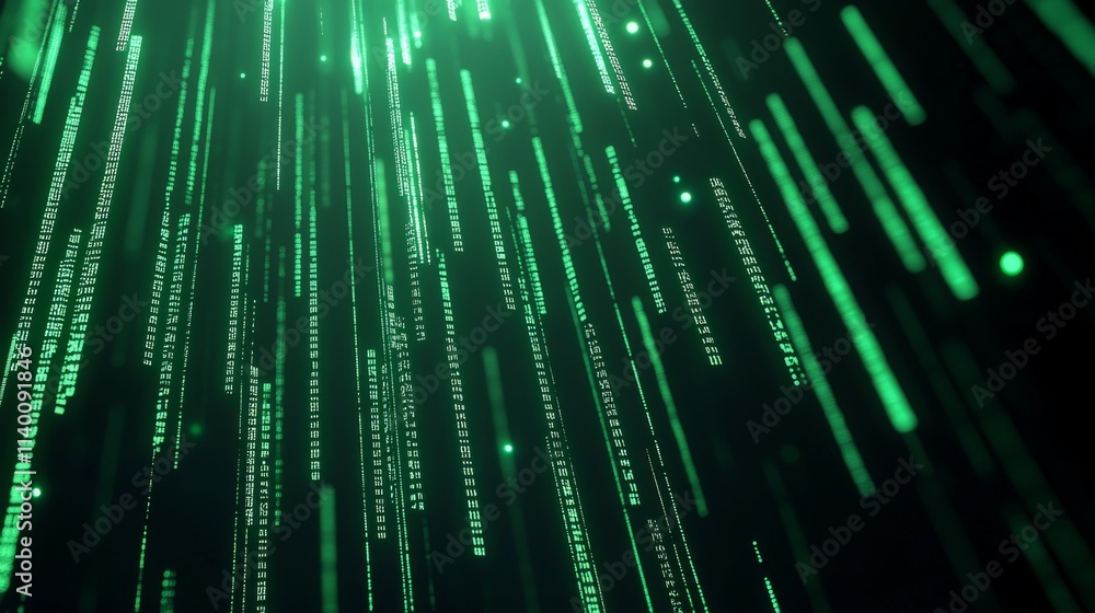Green digital rain with glowing vertical lines and a futuristic feel. Green digital rain with glowing vertical lines and a futuristic feel.