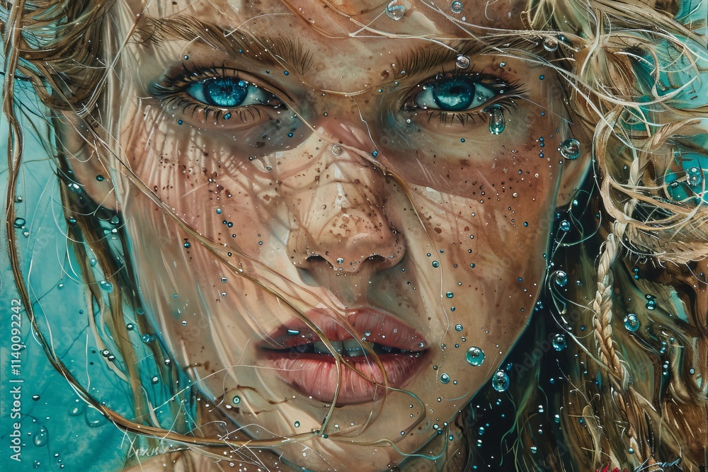 Stunning feminine portrait showcasing mesmerizing intense eyes and intricate textural details Stunning feminine portrait showcasing mesmerizing intense eyes and intricate textural details