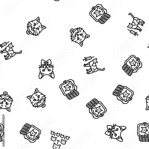 cat breeding genetics cattery vector seamless pattern thin line illustration