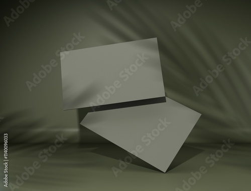 Minimal green Business card isolated 3d render on the greenbackground