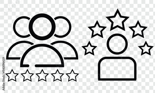 Customer feedback review icon with five star satisfaction rating. Set of customer experience flat vector icons of different styles isolated on white background. 