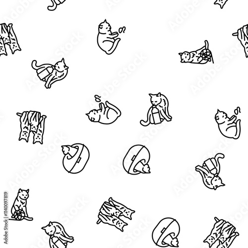 cat breeding genetics cattery vector seamless pattern thin line illustration