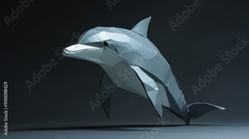 A stylized paper sculpture of a dolphin, showcasing geometric shapes and a dynamic pose. photo