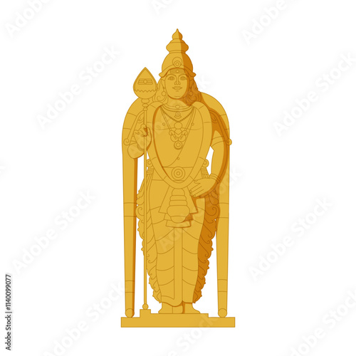 Vector illustration of Lord Murugan statue on transparent background