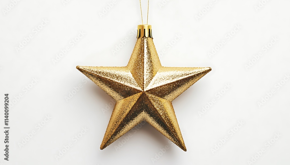 A shiny gold star ornament, perfect for holiday decoration. A shiny gold star ornament, perfect for holiday decoration.