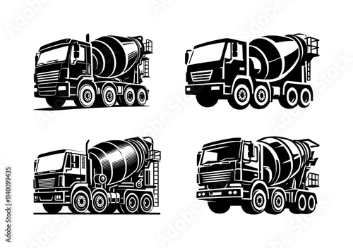vector set of mixer truck icon