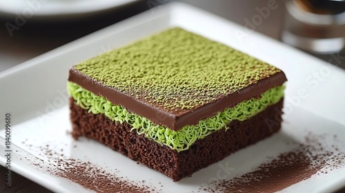 Dubai's popular dessert is a chocolate treat with sweet green crispy threads and a pistachio filling. photo