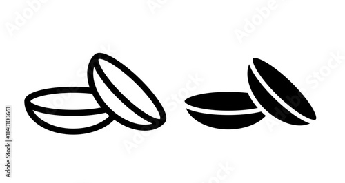 Contact lens Icons. black and white vector illustration set.