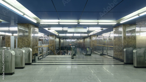 Interior of a modern subway station with trains timelapse hyperlapse