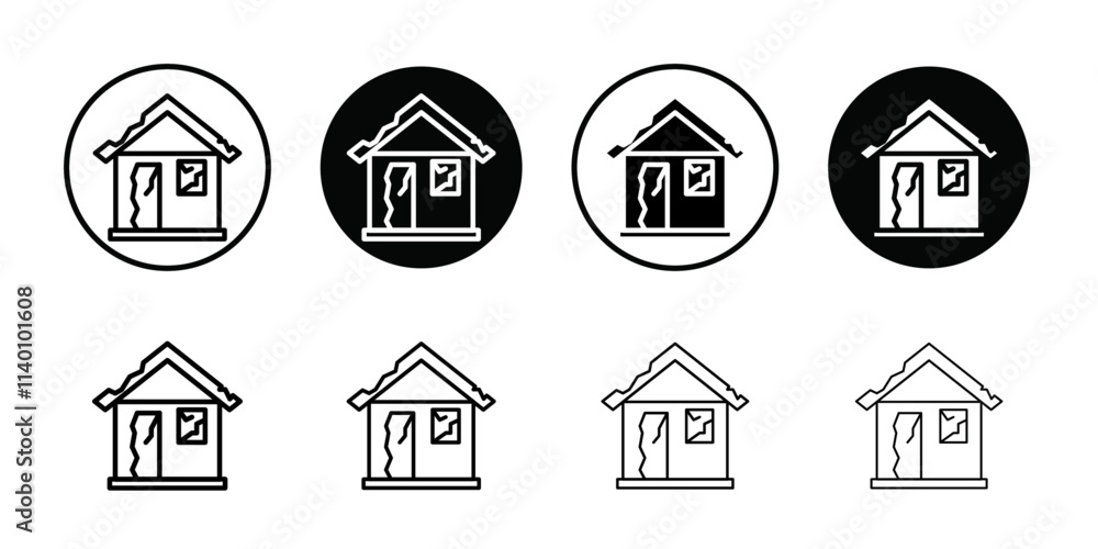 House damage icon Thin line flat illustration House damage icon Thin line flat illustration