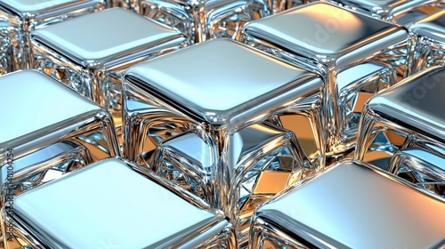 Premium Metallic Cubes  Silver Gold Chrome 3D Render photo