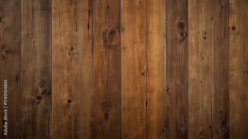 Fototapeta premium Wooden wall features planks in different shades of brown showcasing natural textures and knots in a rustic environment ideal for backgrounds or design projects