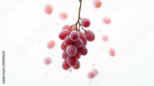 Frozen Grapes Falling Against White Background