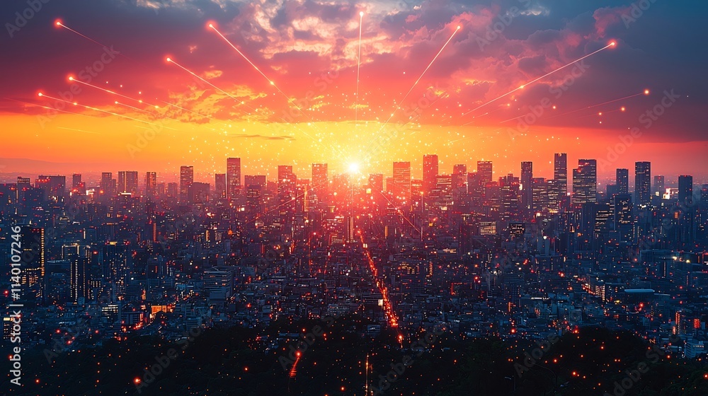 Futuristic City Skyline With Glowing Beams of Education Symbolizing Limitless Potential Futuristic City Skyline With Glowing Beams of Education Symbolizing Limitless Potential
