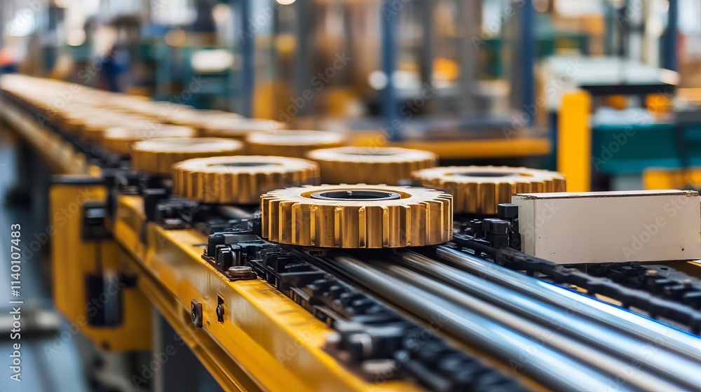 Close-up View of Factory Machine Gears and Belts in Motion with Detail and Clarity Close-up View of Factory Machine Gears and Belts in Motion with Detail and Clarity
