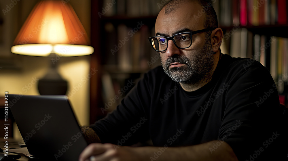 Person Using Laptop to Compare Various Insurance Plans in Cozy Home Environment Person Using Laptop to Compare Various Insurance Plans in Cozy Home Environment