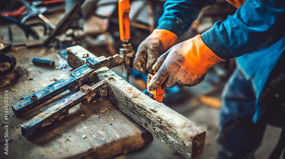 Skilled Craftsman Repairing a Broken Chair Leg in a Workshop with Tools in Hand Skilled Craftsman Repairing a Broken Chair Leg in a Workshop with Tools in Hand