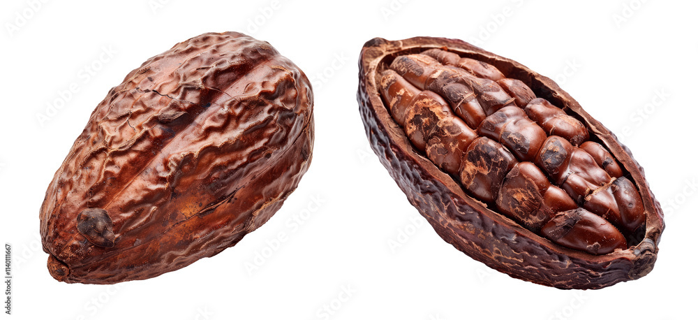 Obraz premium Set of Cocoa Bean, isolated on a transparent background. PNG element.