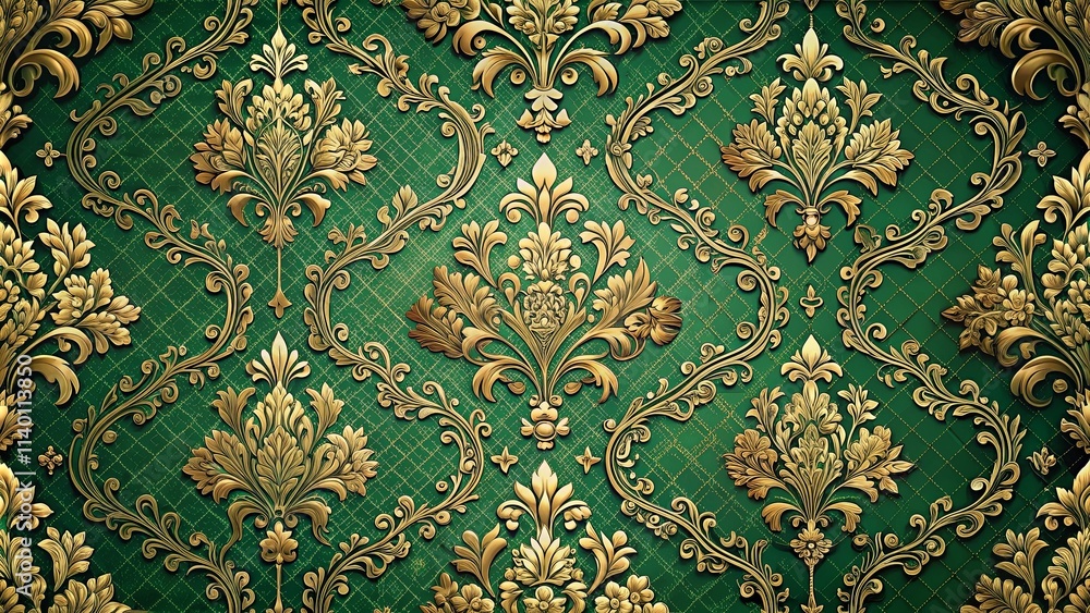 Elegant Gold and Green Damask Pattern Background Design for Luxurious Home Decor Elegant Gold and Green Damask Pattern Background Design for Luxurious Home Decor